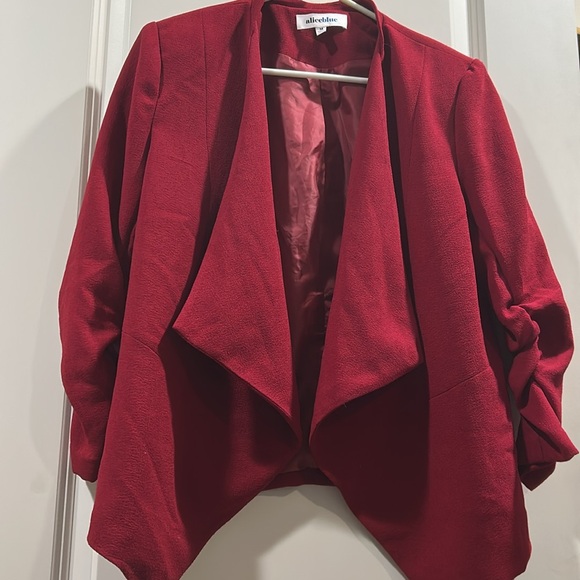 Alice Blue red textured drape open lapel Blazer lined ruched 3/4 sleeves size M - Picture 7 of 8